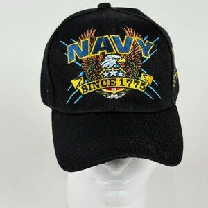 Navy Since 1775 Eagle Design Embroidered Black Baseball Hat Adjustable Strap